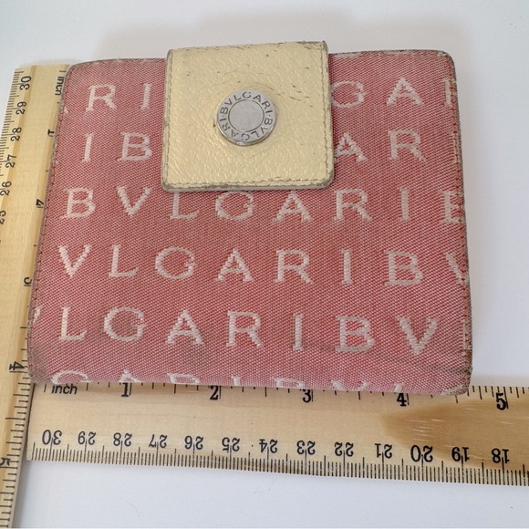 Bulgari Pink Wallet BVLGARI Pink Logo Canvas Bifold Wallet Authentic - Picture 12 of 15